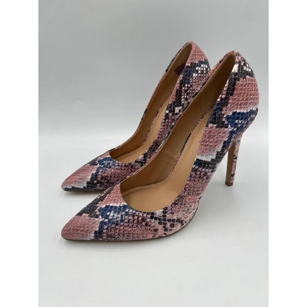 JustFab Daphne Pink Blue Snakeskin Pointed Toe Stiletto Pumps Womens Size 8 - Picture 2 of 8